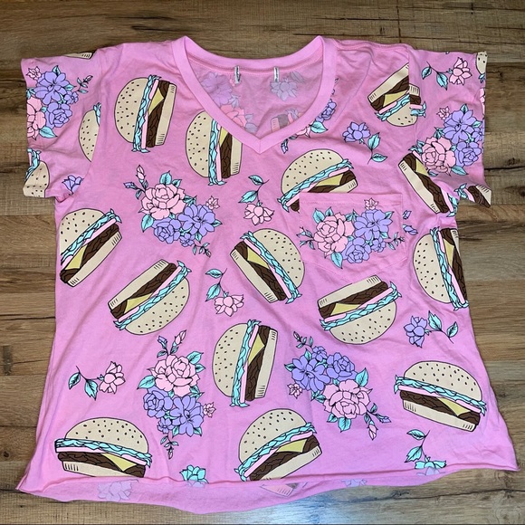 Wildfox Hamburger Floral V-Neck Pink Shirt - Picture 7 of 10